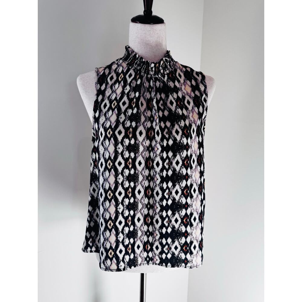 Roan + Ryan Diamond Print Sleeveless High Neck Top Size Small​